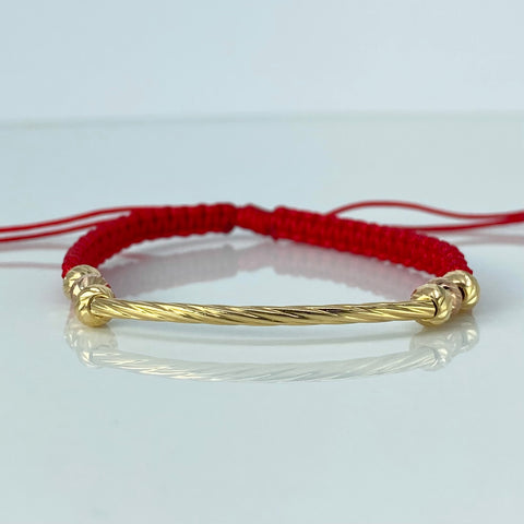 Pulsera tejida Herraje Entorchado / BD 6uni 5mm / Hilo Rojo Oro amarillo y Oro rosa 0,98 Gr †