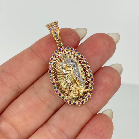 Dije Virgen Guadalupe Circones Blancos Oro amarillo 18k 7,05 Gr / 4 Cm
