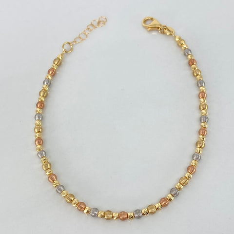 Pulso ● Bolas Diamantadas ESP Tres oros 18k +3 / 3,15 Gr / 3 mm / 17,8 Cm *
