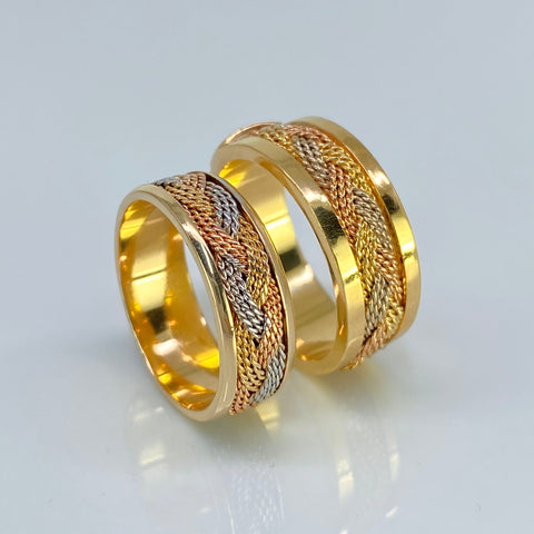 Anillo Argollas Trenzadas POR FABRICACIÓN Tres oros 18k / Talla 7 / 20 Gr *