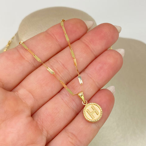 Set Cadena ● Flor Espejo + Dije Letra H Oro amarillo 18k 2,1 Gr / 1,7 mm / 45 Cm †