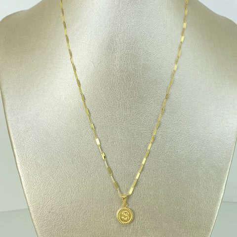 Set Cadena ● Flor Espejo + Dije Letra S Oro amarillo 18k 2,1 Gr / 1,7 mm / 45 Cm †