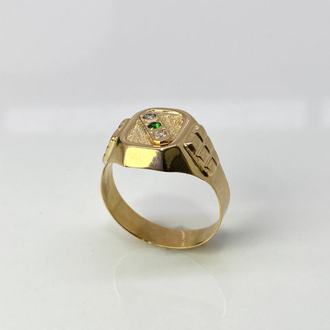 Anillo Circones Blancos Y Verdes Oro amarillo 18k / Talla 10 1/2 / 4,41 Gr