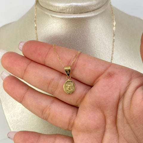 Set Cadena ● Mini Cajón + Dije San Miguel Arcangel Oro amarillo 18k 1,30 Gr / 1 mm / 45 Cm *
