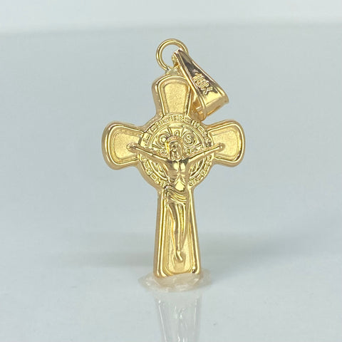 Dije Cruz Cristo San Benito Oro amarillo 18k 1,65 Gr / 3,5 Cm *