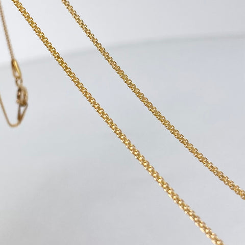 Set Cadena ● China + Dije Cruz Circones Blancos Verdes Oro amarillo 18k 3,2 Gr / 1 mm / 50 Cm †