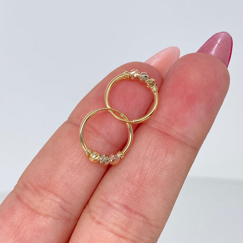 Candongas Imperdibles Bolas Diamantadas 3mm Tres oros 1 Gr / 1,3 Cm