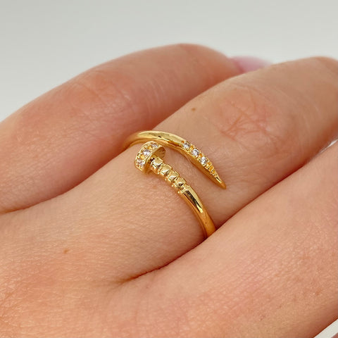 Anillo Clavo Circones Blancos Oro amarillo 18k / Talla 7 1/4 / 1,92 Gr
