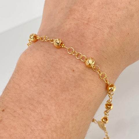Pulso Denario Bolas Diamantadas 5mm Oro amarillo 3,60 Gr / 19,3 Cm *