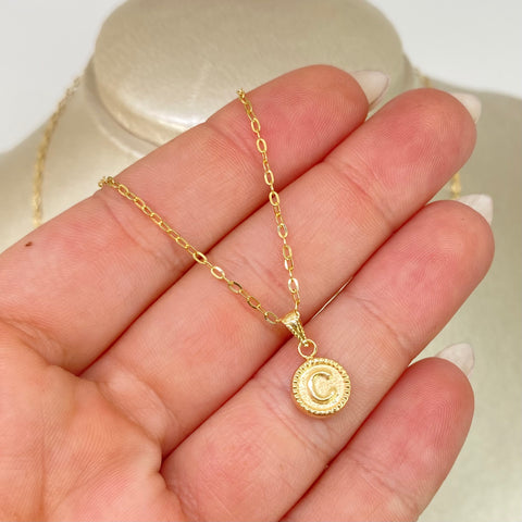 Set Cadena ● Aro Seguido + Dije Letra C Oro amarillo 18k 1,1 Gr / 1,5 mm / 45 Cm *