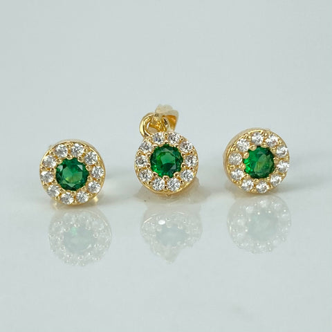 Dije + Topos Circulo Circones Blancos Verde Oro amarillo 18k 2,02 Gr / 6 mm / 1,3 Cm