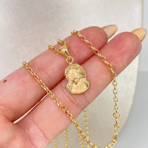 Set Cadena ● Rolon + Dije Rostro Jesus Oro amarillo 18k 3,15 Gr / 2,2 mm / 60 Cm †
