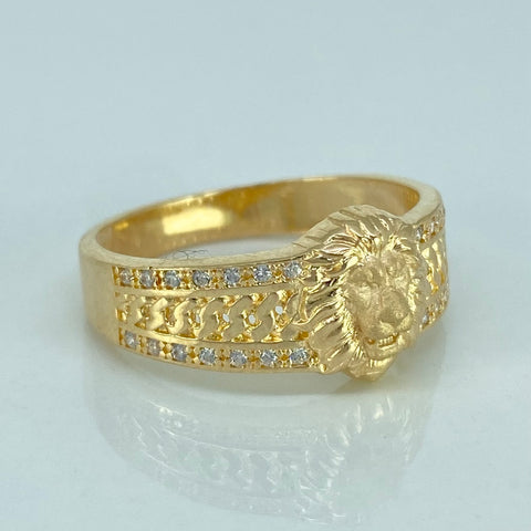 Anillo Leon Circones Blancos Oro amarillo / Talla 8 3/4 / 4,2 Gr *