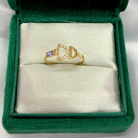 Anillo Circones Blancos y Lila Oro amarillo 18k / Talla 5 / 1,03 Gr *