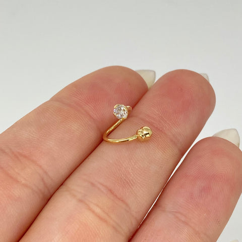 Piercing Aro Curvo Circon Blanco / Oro Amarillo 18k (Joya) / 0,51gr / 1.1cm / (Labio) *