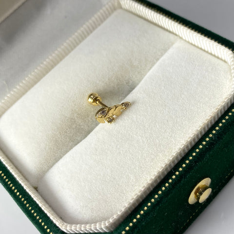 Piercing Hoja Circones Blancos Oro Amarillo 18k (Joya) / 0,51 gr / 8,7 mm / (Oreja)