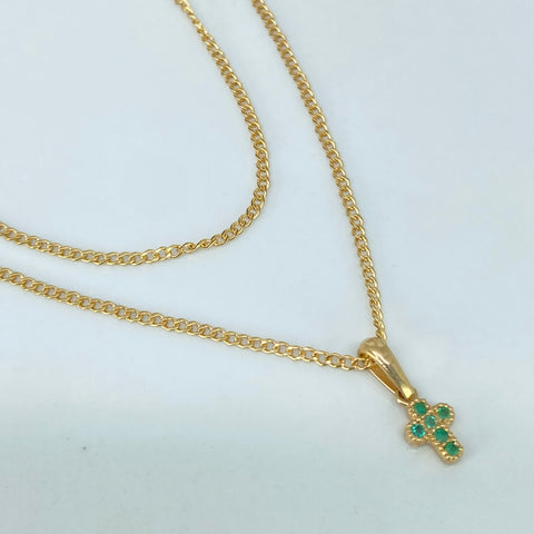 Cadena ● Cubana + Dije Esmeralda Oro amarillo 18k 1,9 Gr / 1,5 mm / 45 Cm *