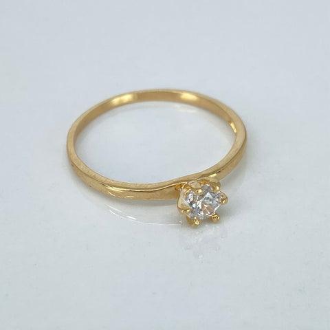 Anillo Solitario Circon Blanco Oro amarillo 18k / Talla 7 / 1,36 Gr †