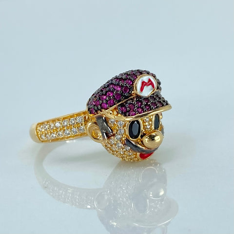 Anillo Caricatura Circones Fucsias Oro amarillo 18k / Talla 7 / 6,1 Gr