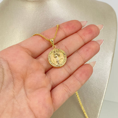 Set Cadena ● China + Dije San Benito Oro amarillo 18k 5,3 Gr / 2,2 mm / 60 Cm *