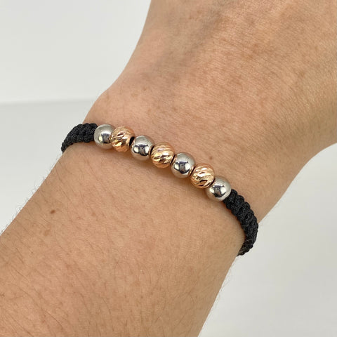 Pulsera tejida BD 4uni 6mm / BL 5uni 6mm / Hilo Negro Oro blanco y Oro rosa 18k 1,7 Gr *
