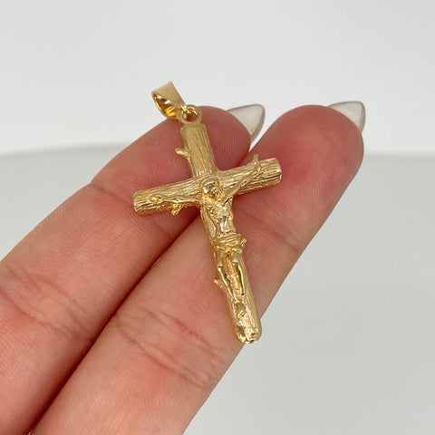 Dije Cruz Cirsto Madera Oro amarillo 18k 4,72 Gr / 4,2 Cm  *