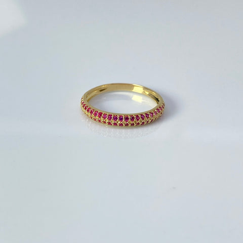 Anillo Circones Fucsias Oro amarillo 18k / Talla 8 / 1,83 Gr