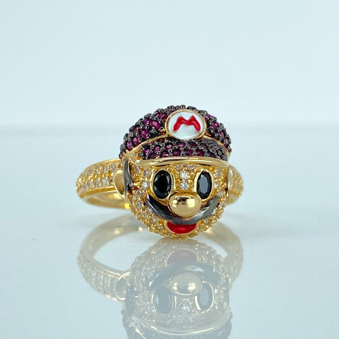 Anillo Caricatura Circones Fucsias Oro amarillo 18k / Talla 7 / 6,1 Gr