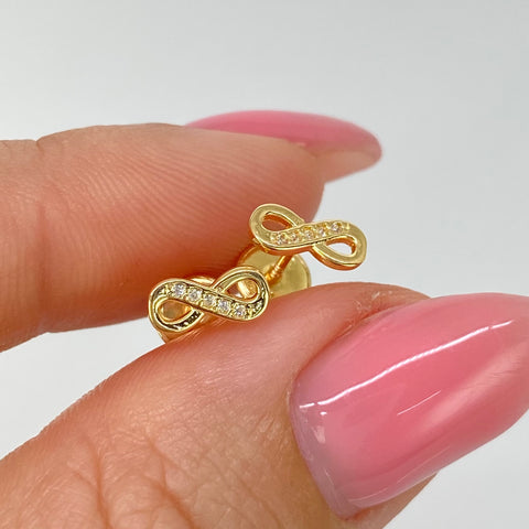 Topos Infinito Circones Blancos Oro amarillo 18k 0,75 Gr / 8 mm †