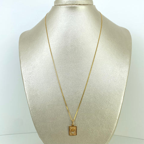 Set Cadena ● Mini China + Dije Corona Circones Blancos Oro amarillo 18k 2,88 Gr / 1,2 mm / 50 Cm *