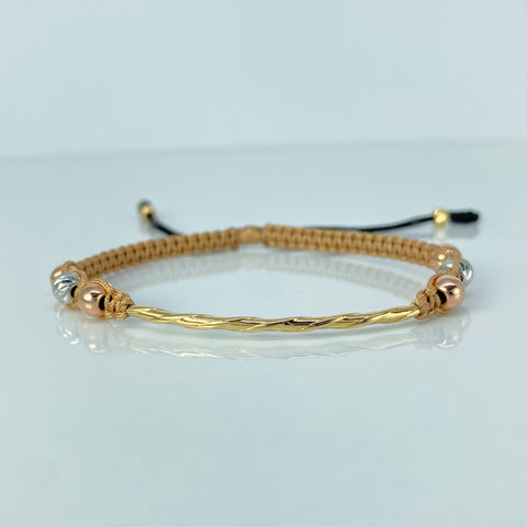 Pulsera tejida Herraje Entorchado / BD 4uni 5/4mm / BL 4uni 5mm / Hilo Beige Tres oros 1,14 Gr *