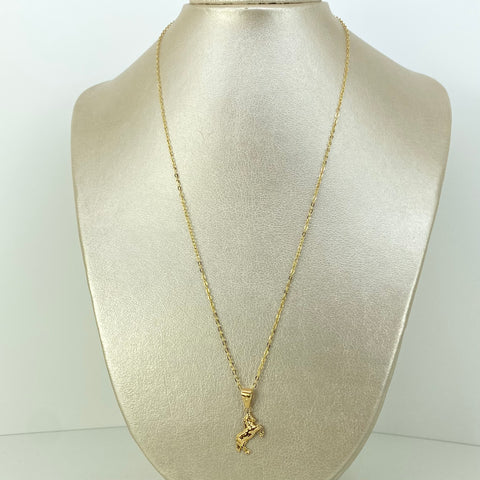 Set Cadena ● Aro Seguido + Dije Caballo Oro amarillo 18k 1,34 Gr / 1,3 mm / 50 Cm *