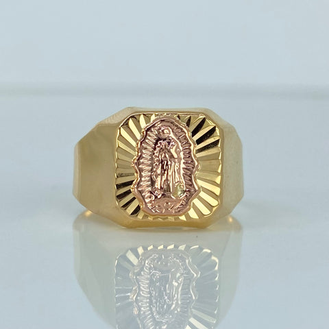 Anillo Sello Virgen Guadalupe Oro amarillo y Oro rosa 18k / Talla 9 1/2 / 2,73 Gr