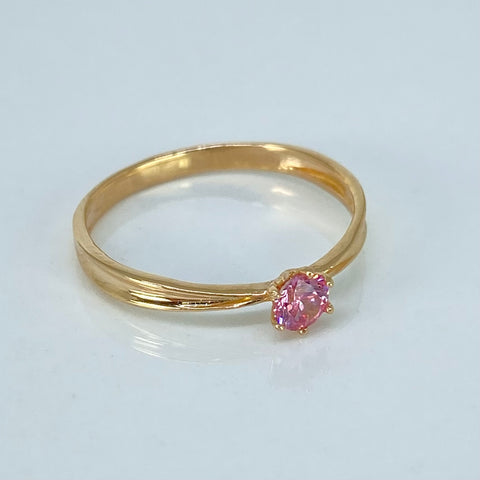 Anillo Solitario Circon Rosa Oro amarillo / Talla 8 / 1,74 Gr