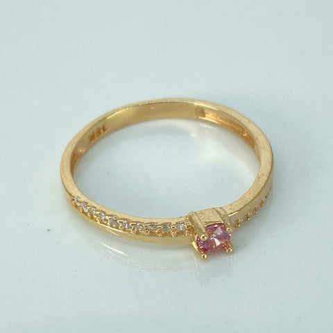 Anillo Solitario Churumbela Circones Blancos Rosas Oro amarillo / Talla 7 1/2 / 2 Gr *