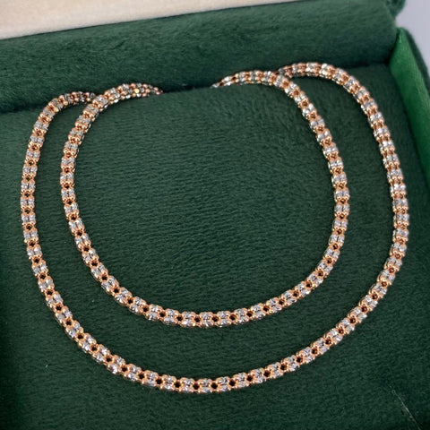 Cadena ● Punto Cuadrado Diamantado Oro blanco y Oro rosa 18k +3 / 15,7 Gr / 2,5 mm / 65 Cm *