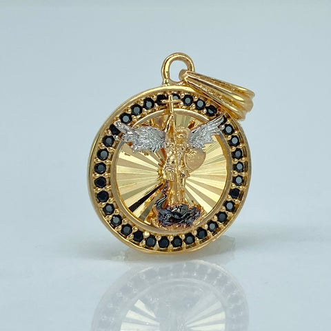 Dije San Miguel Arcangel Circones Negros Oro amarillo y Oro blanco 2,6 Gr / 2,3 Cm †