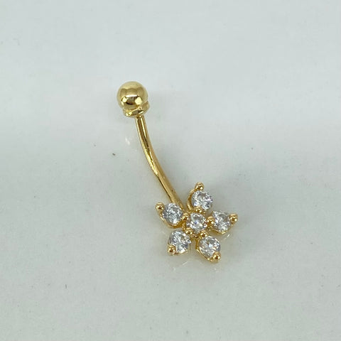 Piercing Flor Circones Blancos / Oro Amarillo 18k (Joya) / 0,65gr / 1.8cm / (Ombligo) *