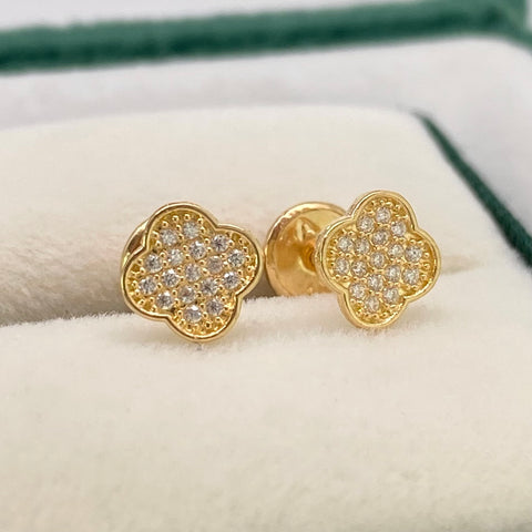 Topos Trebol Circones Blancos Oro amarillo 18k 0,82 Gr / 5,4 mm