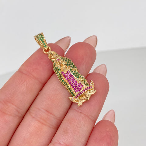 Dije Virgen Guadalupe Circones Blancos Oro amarillo 6,12 Gr / 4,2 Cm †