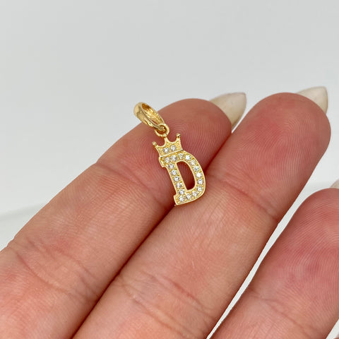 Dije Corona Letra D Circones Blancos Oro amarillo 18k 0,82 Gr *