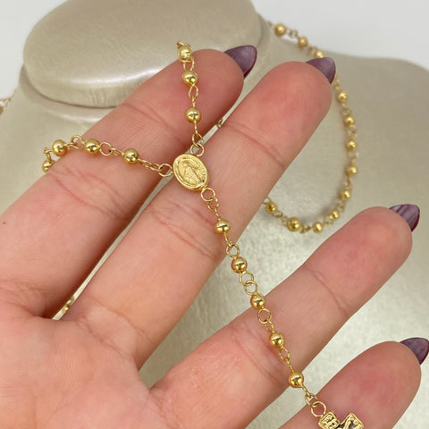 Rosario Bola Lisa 3mm Virgen Milagrosa Oro amarillo 18k 6,62 Gr / 45 Cm
