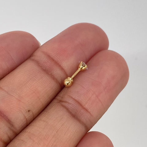 Piercing Circon Cuadrado / Oro Amarillo 18k (Joya) / 3.5mm / 0,28gr / 1.1cm / (Oreja) †