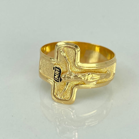 Anillo Sello Cruz Cristo Oro amarillo 18k / Talla 12 1/2 / 3,97 Gr †