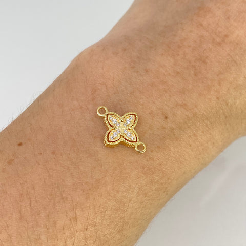 Herraje Trebol Circones Blancos Oro amarillo 18k 1,31 Gr / 1,8 Cm