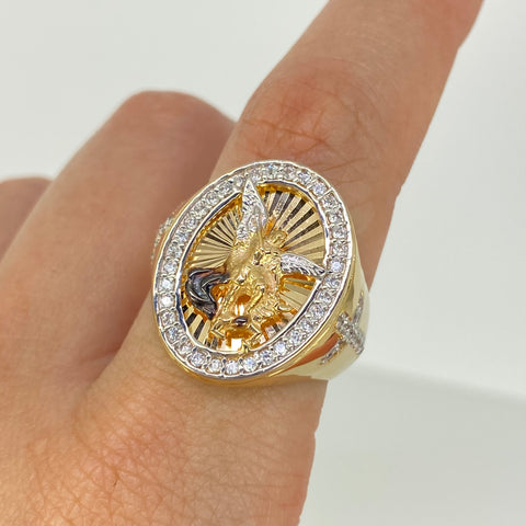 Anillo San Miguel Arcangel Circones Blancos Oro amarillo y Oro blanco 18k / Talla 9 3/4 / 8,06 Gr