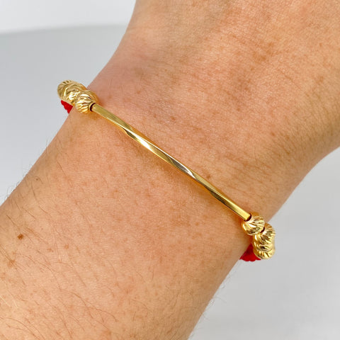Pulsera tejida Herraje Melcocho / BD 8uni 6mm / Hilo Rojo Oro amarillo 1,07 Gr *