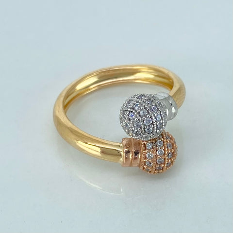 Anillo Tu Y Yo Circones Blancos Tres oros / Talla 5 / 2,9 Gr
