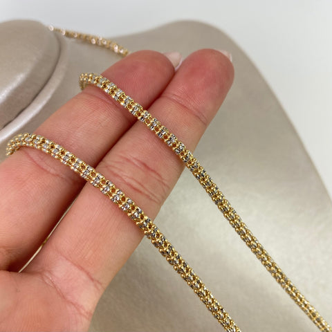 Cadena ● Punto Cuadrado Diamantado Oro amarillo y Oro blanco 18k +3 / 21,67 Gr / 3 mm / 70 Cm *