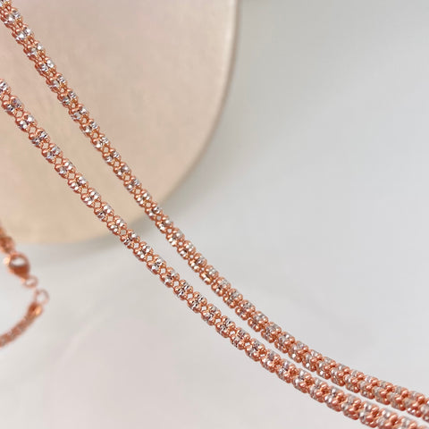 Cadena ● Punto Cuadrado Diamantado Oro blanco y Oro rosa 18k +3 / 18,46 Gr / 4,8 mm / 70 Cm *